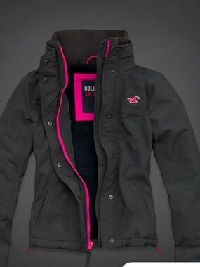 Hollister Black Jacket with Pink Accents